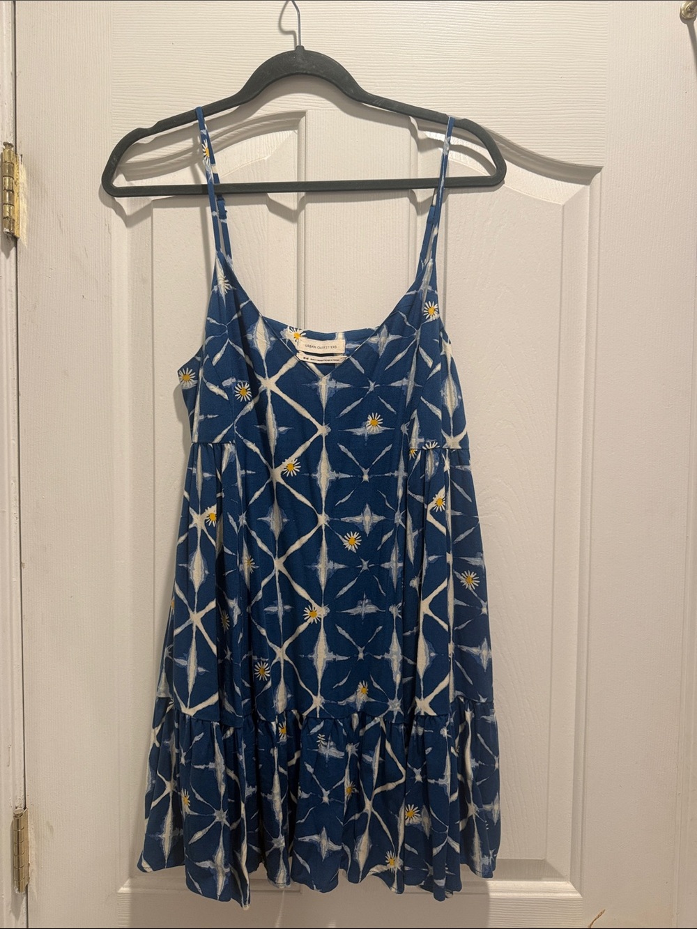 Urban Outfitters Blue Daisy Tie-Dye Tiered Sundress